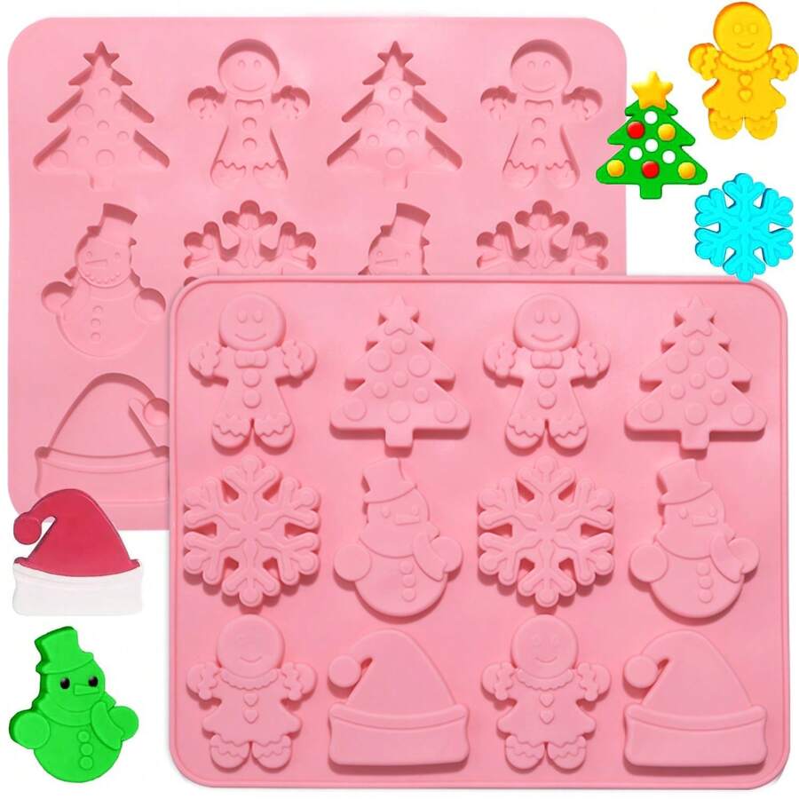 1 molde de silicone de Natal - design de 12 furos com formas de boneco de neve e biscoito de gengibre, perfeito para fazer chocolate, sobremesas e