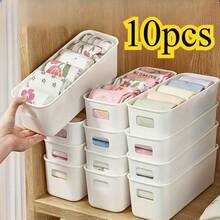 10 hộp đựng đồ bằng nhựa màu trắng - Hộp đựng đa năng dùng trong nhà và tủ quần áo, thiết kế tiết kiệm không gian với nắp trong suốt, hộp đựng trong suốt để đựng sách, quần áo, đồ chơi, đồ dùng thủ công, phụ kiện, đồ giặt và đồ dùng văn phòng, hộp đựng bằng nhựa bền chắc, có thể xếp chồng lên nhau giúp sắp xếp gọn gàng tủ, kệ, ngăn kéo, thùng và bàn làm việc. Lý tưởng cho phòng ký túc xá, phòng ngủ trẻ em hoặc phòng khách để lưu trữ đồ đạc ngăn nắp. - Xem 9