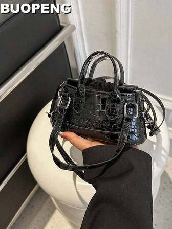 Saco de balde padrão de crocodilo mini design de cordão preto