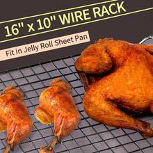 2 件装烘焙冷却架，16x10 英寸烘焙架，加厚金属丝饼干架，适用于烹饪、烘烤、烧烤、烘干、烤箱，适配半尺寸烤盘，黑色圣诞派对