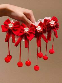 2/4个装女孩红色蝴蝶结吊坠发夹，适合作为圣诞节和新年礼物送给女孩