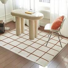 1 Stück einfacher beiger karierter Teppich, nordischer minimalistischer karierter Teppich, Wohnzimmerteppich, Teppich, Wohnzimmer-Bereichsteppich, kleiner Bereichsteppich, Matte, Heimdekoration, großer Wohnzimmerteppich, Raumdekoration, waschbarer Teppich, Fleecedecke, flauschiger Teppich, Herbst-/Winterteppich, dick/flauschig - Verschiedenfarbig - Übersicht 3
