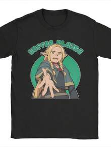 Delicious In Dungeon Meshi Marcille T Shirts 100% Cotton Cool T-Shirts Crew Neck Tee Shirt Short Sleeve Clothes Plus Size - 黑色4 - 查看 1