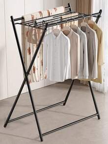 Perchero Plegable en X de Acero Negro - Base Amplia Estable para Ropa, Zapatos, Bolsas y Almohadas - Incluye Hebilla Plegable, Alto 110cm, Ahorra Espacio Ideal para Dormitorio/Lavandería - Negro - Ver 2