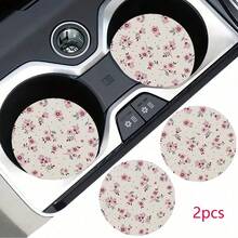 2pcs Car Cup Coaster Stylish & Durable Fast-Drying Non-Slip Car Cup Mat - 粉紅色網格 - 查看 2