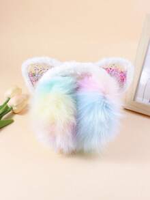 1pc Girls/Teens Colorful Plush Cat Ear Earmuffs, Sequin Decor, Cartoon Cute Ear Warmers, Suitable For Autumn/Winter