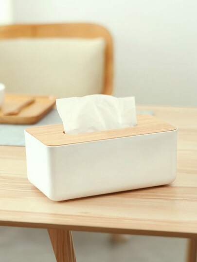 1 علبة مناديل خشبية بسيطة لمكتب المنزل وغرفة المعيشة وغرفة النوم