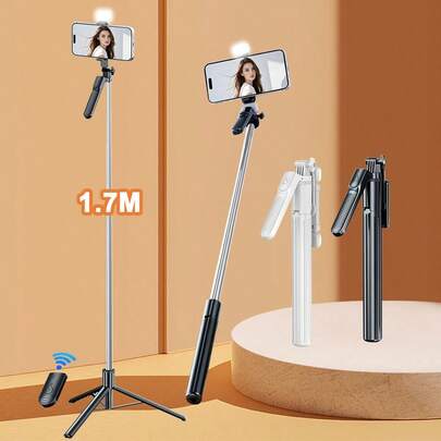 Gậy selfie chân đế ba chân 66,93 inch/170cm có đèn chiếu sáng, có thể kéo dài và điều khiển từ xa không dây, phù hợp với nhiều dòng điện thoại thông minh, lý tưởng cho phát trực tiếp ngoài trời và quay video selfie, nhỏ gọn và dễ sử dụng.