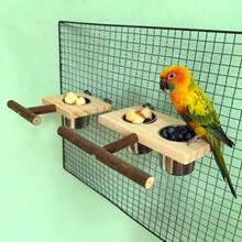 1 Set DIY Assembled Wood Budgie And Cockatiel Bird Feeder With Stand And Single/Double Stainless Steel Feeding Cup Solid Wood Bird Platform Bird Food Box Parrot Feeders Bird Stand Wooden Claw And Beak Sharpener Parrot Toy Bird Cage Accessories Bird Supplies - 彩色 - 查看 8
