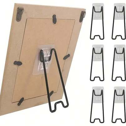 6pcs Stainless Steel Photo Album Holders - Heavy Duty Metal Picture Display Stands With Secure Clips, Sleek Black Finish For Home Decor, Office, Events - Durable & Versatile Photo Frame Alternatives, Office Organization | Modern Appearance | Sturdy Clip Design