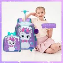 Girls Rolling Backpack For School With Wheels 3PCS Set Of Kids Luggage Backpack With Pencil Case And Lunch Box Back To School