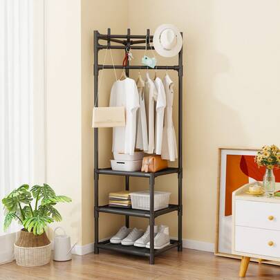 1pc Simple Multi-Functional Corner Coat Rack - Plastic, Wall-Mounted, Floor-Standing With Storage And Drying Rack For Bedroom Organization