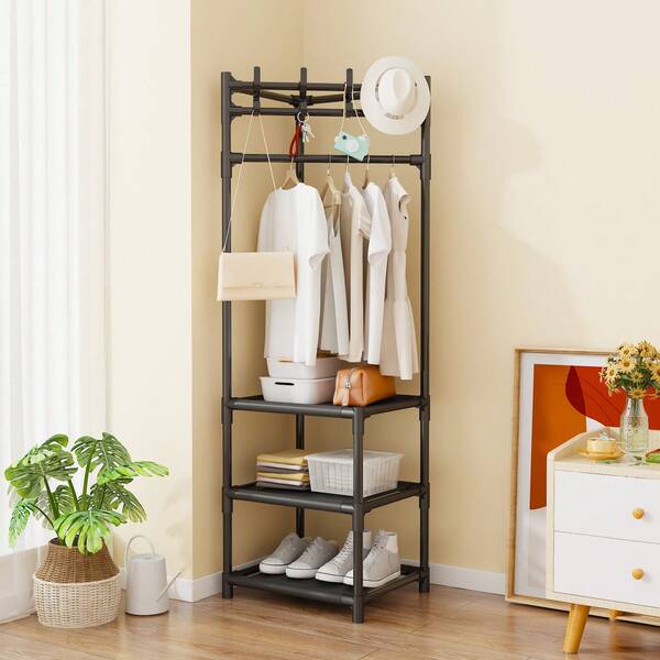 1pc Simple Multi-Functional Corner Coat Rack - Plastic, Wall-Mounted, Floor-Standing With Storage And Drying Rack For Bedroom Organization