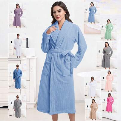 1pc Unisex Lapel Bathrobe, Long Robe, Warm And Plush, Multiple Colors Available, Soft Fluffy, Absorbent, Fast Drying, Bathrobe For Women, Men's Robe, Women's Shawl Collar Bathrobe, Dressing Grown, Women's Homewear, Ladies' Loungewear, Suitable For Home, Hotel, Bathroom, Bedroom, Swimming Pool, Spa, Party, Picnic All Seasons Use, Presents, Bath Robe, Bathroom Accessarles,Valentine's Day Gift