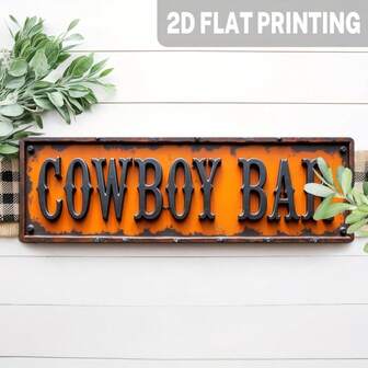 1pc 2D Vintage Western Cowboy Bar Iron Wall Sign - Distressed Font, Iron Material, No Electricity Needed, Suitable For Bar, Ranch, Tavern, Restaurant And Home Decor, Cowboy Style