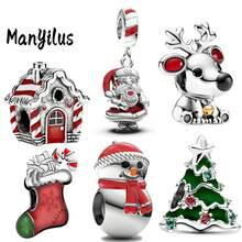 Manyilus Manyilus Original 1 Stück 925 Sterling Silber Weihnachtsmann, Weihnachtsren, Weihnachtsbaum, Weihnachtsmann, Weihnachtshaus, Weihnachtsstrumpf, Weihnachts-Charm-Serie Anhänger. Geeignet für Armbänder & Halsketten, sie sind perfekte Geschenke für Familie und Freunde - ideal als Weihnachtsgeschenke, Geburtstagsgeschenke und Freundschaftstaggeschenke.