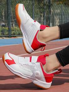 男士羽毛球训练鞋、专业网球鞋、透气耐穿、防滑橡胶外底、排球鞋、乒乓球鞋、壁球鞋 - 白紅 - 查看 2