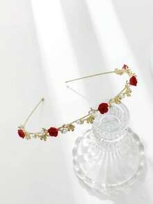 1pc Women Faux Pearl & Flower Decor Fashion Headband Hair Decoration Elegant Tiaras Valentine's Day,Hairband,Hair Hoop Headbands Hair Accessories Accessories - 黑色 - 查看 2