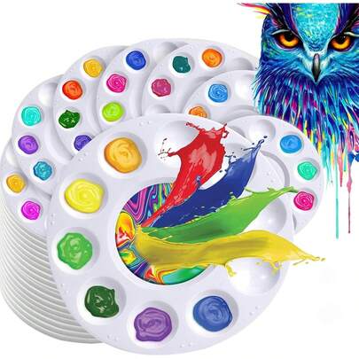 Paletas redondas para pintura 24,Paleta bandeja de pintura lavable para niños,Godete para pintura de plástico con 10 pozos,paletas bandeja de acuarelas para niños,paleta humeda,Lavables,para acuarela