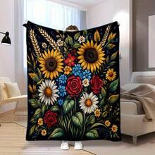 Cozy Sunflower Bouquet Throw Blanket - Soft, All-Season Polyester For Bed, Sofa, Office Chair & Outdoor Use - Perfect Christmas Gift - As the Picture - View 2