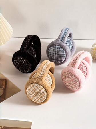 1个女士毛绒耳罩，可折叠耳罩，骑行保暖耳套，优雅设计女士冬季服装