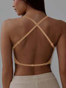 1/2 Pcs Seamless Backless Wireless Bra - 3-Way Cross-Back Design, Removable Pads & Adjustable Straps, Elegant Everyday Undergarment For Women, Comfortable Undergarment, Sleek Underwear, Smooth Texture - Lạc đà - Xem 4
