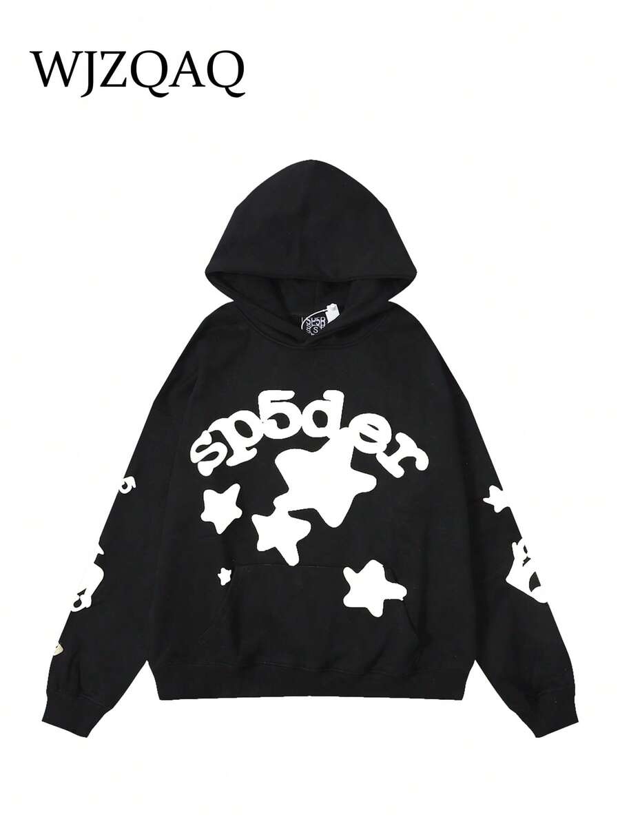 Men's Y2k Star Print Sp5der Hoodie Hip Hop Casual  Hoodie - Black - View 1