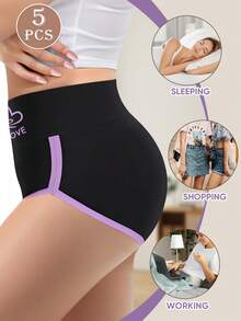 5pcs High Waist Panties For Women, Colorblock Design, Breathable & Soft Briefs - 彩色 - 查看 2