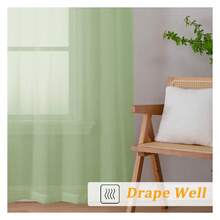Light Green Sheer Curtains 30 Inch Length, Short Light Filtering Voile Small Cafe Kitchen Curtains With Rod Pocket, Short Curtain For Bathroom Window, 42x30 Inch, 2PCS - Multicolor 152 - View 5