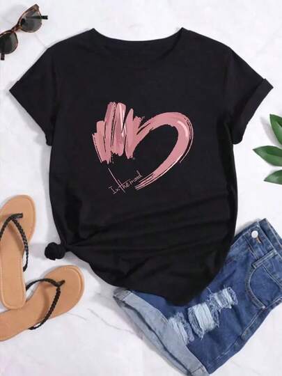 1pc Camiseta informal de algodón con cuello redondo para mujer Camiseta deportiva para mujer Camiseta para hombre Camisetas para parejas Regalo de San Valentín Regalo de cumpleaños Regalo de Navidad Camiseta unisex Apta para todas las estaciones, 100 % algodón
