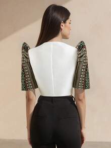 現代菲律賓風蝴蝶袖女式短版外套上衣 - 綠色 - 查看 2