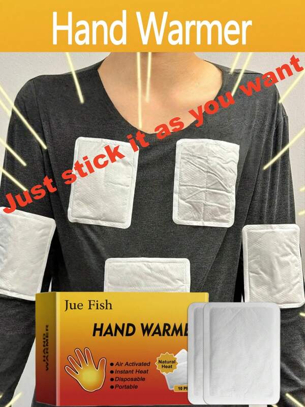 Jue-Fish 10pcs Hand Warmers, Portable One-Time Use Heating Pads For Outdoor Winter Warmth, Quickly Generate Heat To Help Relieve Chills, Provide Long-Lasting Warmth Experience, Compact And Easy To Carry