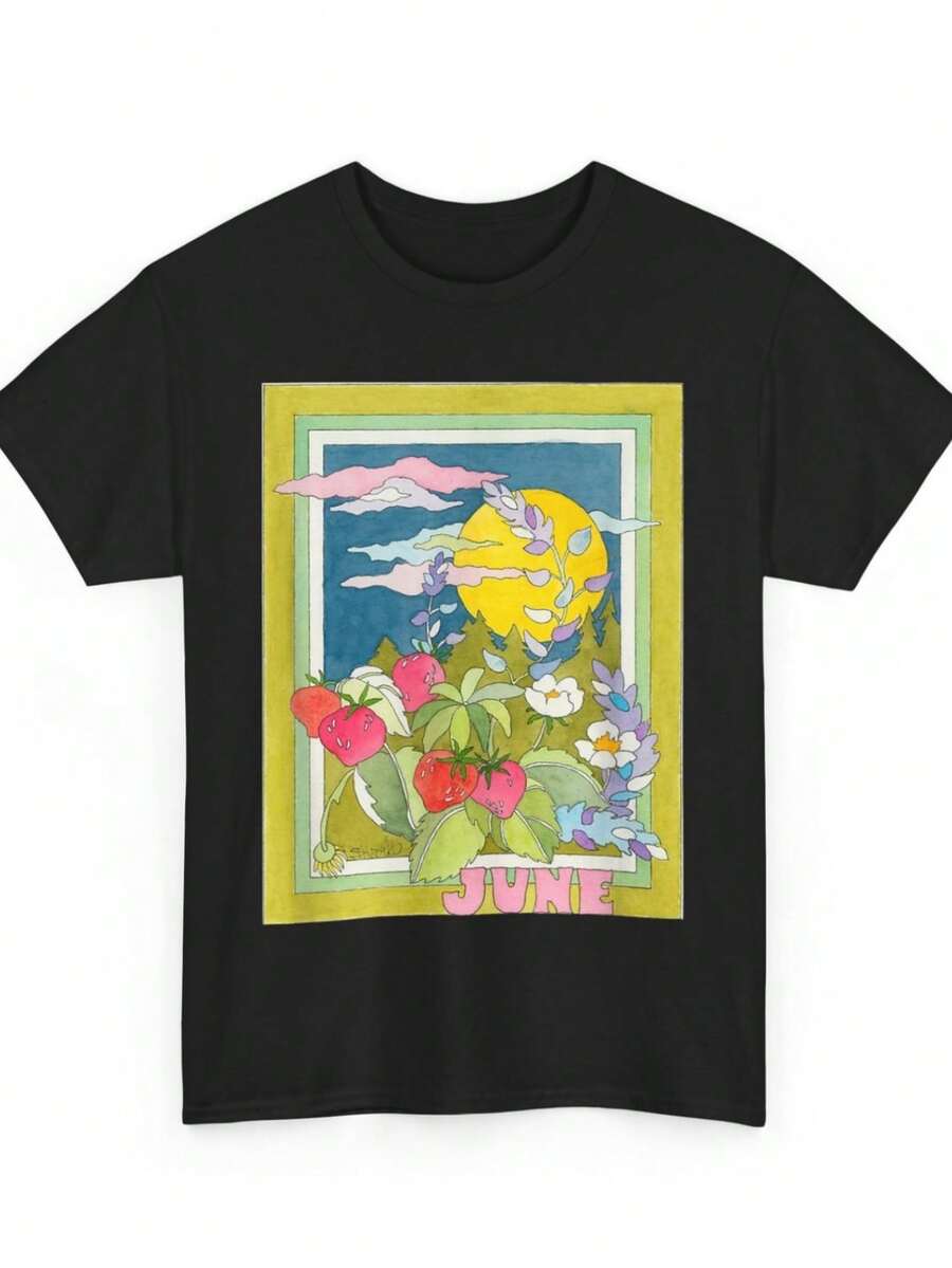 June Strawberry Moon Women Men T-Shirt - 黑色 - 查看 1