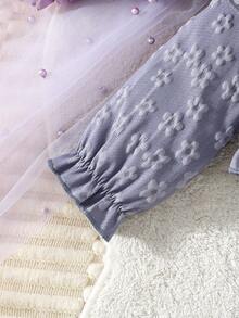 2pcs/Set Baby Girls Casual Snowflake Pattern Cardigan Jacket And Bowknot Mesh Dress Outfit Set - Purple - View 10