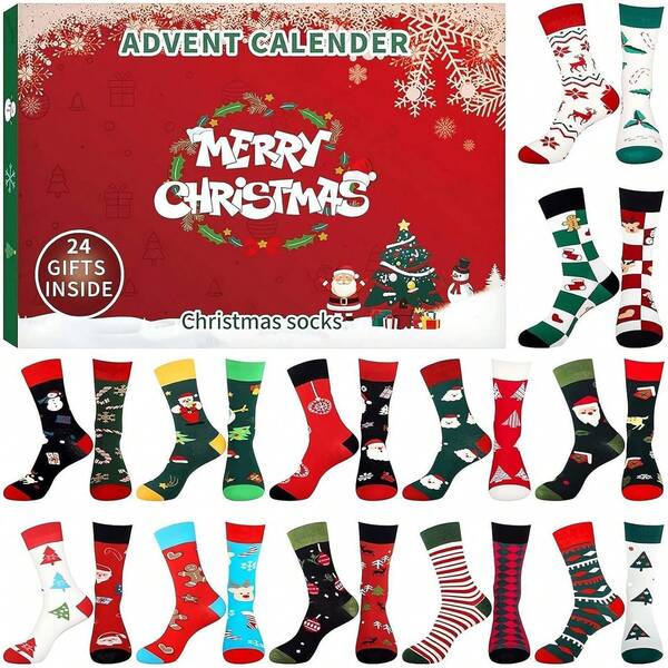 Weihnachts-Adventskalender 2024, Weihnachts-Adventskalender-Socken für Damen, warme und weiche Weihnachtssocken für Damen und Herren, Socken