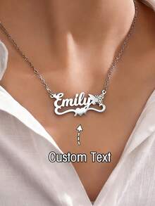 1pc Customized Delicate Heart & Butterfly 12 Month Personalized Name Necklace, 18K Gold Plated Necklace, Personalized Gift, Birthday Gift, Mother's Day Gift - Silver - View 1