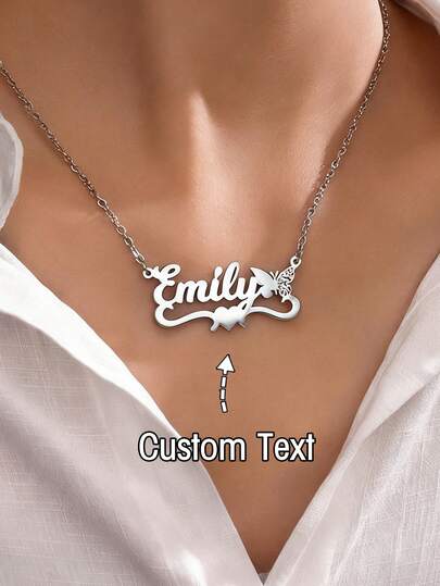 1pc Customized Delicate Heart & Butterfly 12 Month Personalized Name Necklace, 18K Gold Plated Necklace, Personalized Gift, Birthday Gift, Mother's Day Gift