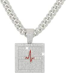 Men's Shiny Cuban Chain Necklace, Miami Style Silver Plated Gold Plated Shiny Necklace, Hop Necklace - 心電圖-紅銀 - 查看 4