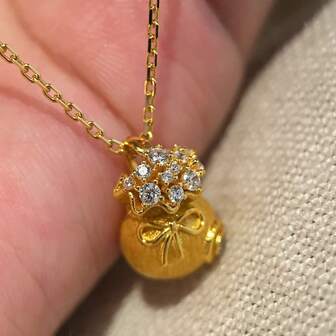 18K镀金复古纹理钱袋吊坠项链（女士款）