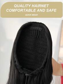 28 Inch Black Wavy Curly Ponytail Hair Extensions, Drawstring Clip-In, Heat Resistant Synthetic, Suitable For Daily Wear And Women's Party Occasions - Black - View 9