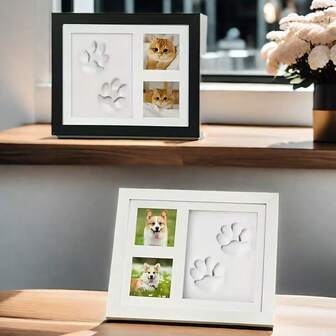Pet DIY Paw Print Photo Frame, Ultimate Dog Cat Pet Paw Print Keepsake, Wooden Cat Dog Paw Pattern Set