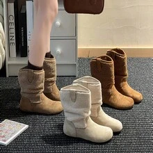 Neue, vielseitige Plüschstiefel mit Spleißen im Herbst und Winter - Kamelfarben - Übersicht 3
