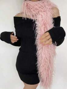 时尚蓬松纯色女士保暖围巾，兼具高贵与街头风格，仿毛皮披肩，柔软舒适，防寒长围巾，适合秋冬季节。 - A - 查看 7