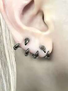 2只哥特式龙爪耳钉，黑色时尚耳环，适合日常、派对、聚会、约会等场合佩戴 - 槍黑色 - 查看 5