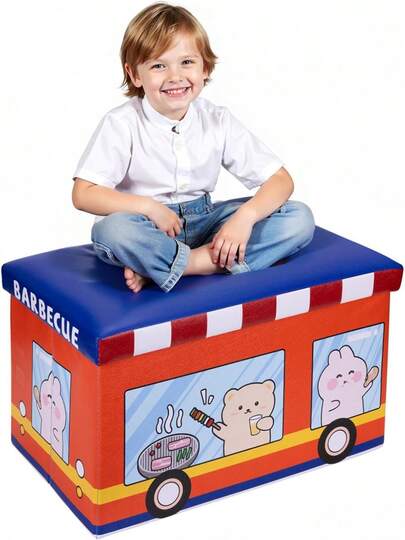 Taburete para Zapatos de Niños, Caja de Juguetes con Tapa, Caja de Almacenamiento de Juguetes Plegable, Soporta 100 Kilogramos, Habitación de Bebé, Caja de Almacenamiento de Juguetes de Peluche, 49*30*30 cm