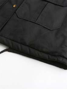 Manteau parka femme de couleur unie avec cordon de serrage, poches zippées. Manteau matelassé doublé thermique avec col en fourrure et capuche. Manteau matelassé ample pour un port quotidien, les voyages, l'aéroport, l'hiver D336 - Noir - Voir 7