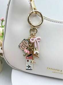 1pc Elegant Pink Bow Travel Keychain Pendant, Oil Drop Airplane, Eiffel Tower, DIY Jewelry, Handbag Charm, Luggage Decoration, Shoulder Bag Accessory, Multifunctional Bag Charm, Car Decor, Cute Gothic Y2K Style, Holiday Gift - 多色 3 - 查看 10