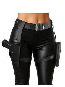 一体式可调节PU皮革大腿枪套 - 女士腿部绑带枪套，适用于大多数手枪，服装/角色扮演配件 - 万圣节女警装备，秋季派对必备，主题活动道具，角色扮演时尚单品，圣诞节，新年，冬季角色扮演，角色扮演礼物，漫展必备 - 彩色 - 查看 3