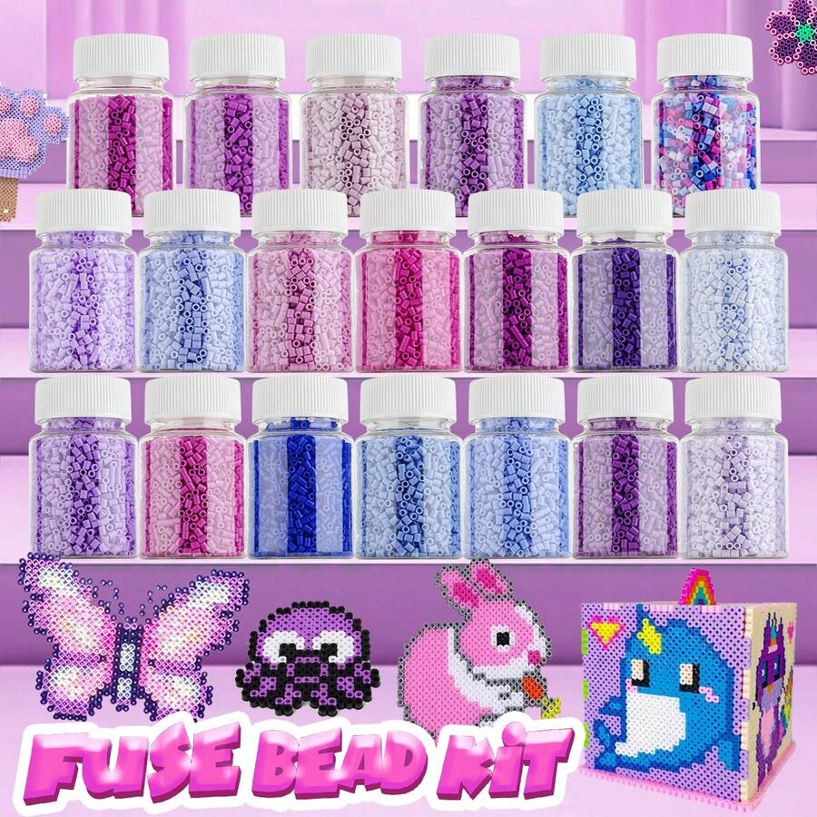 1000 piezas de cuentas Perler de 2.6mm de color púrpura en un frasco recargable pequeño, ligero y portátil, adecuado para accesorios DIY y decoración de manualidades