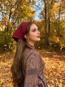 1pc Wine Red Polka Dot Bandana Triangle Scarf Headband Fall Winter Hair Band Hair Accessories For Women For Vacation Outfits Woman Warm Thermal Head Scarf - Burgundy - View 7